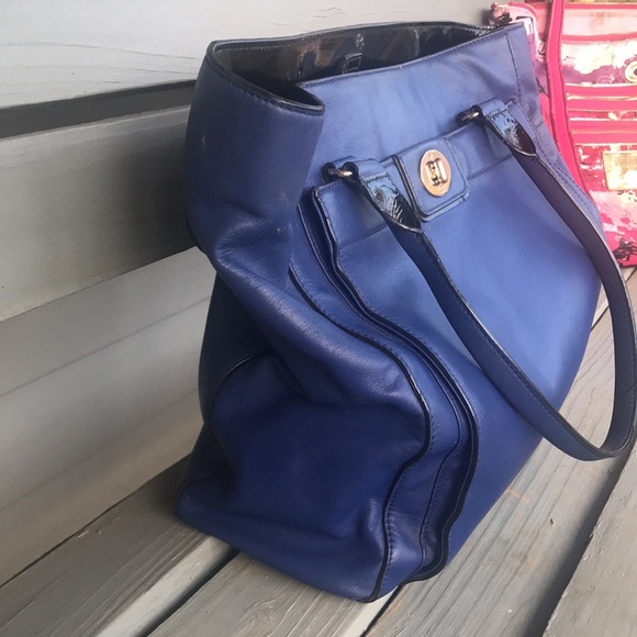 KATE SPADE ♠️ ROYAL BLUE W/BLACK TRIM LARGE LEATHER TOTE SHOULDER BAG PURSE - Picture 3 of 9